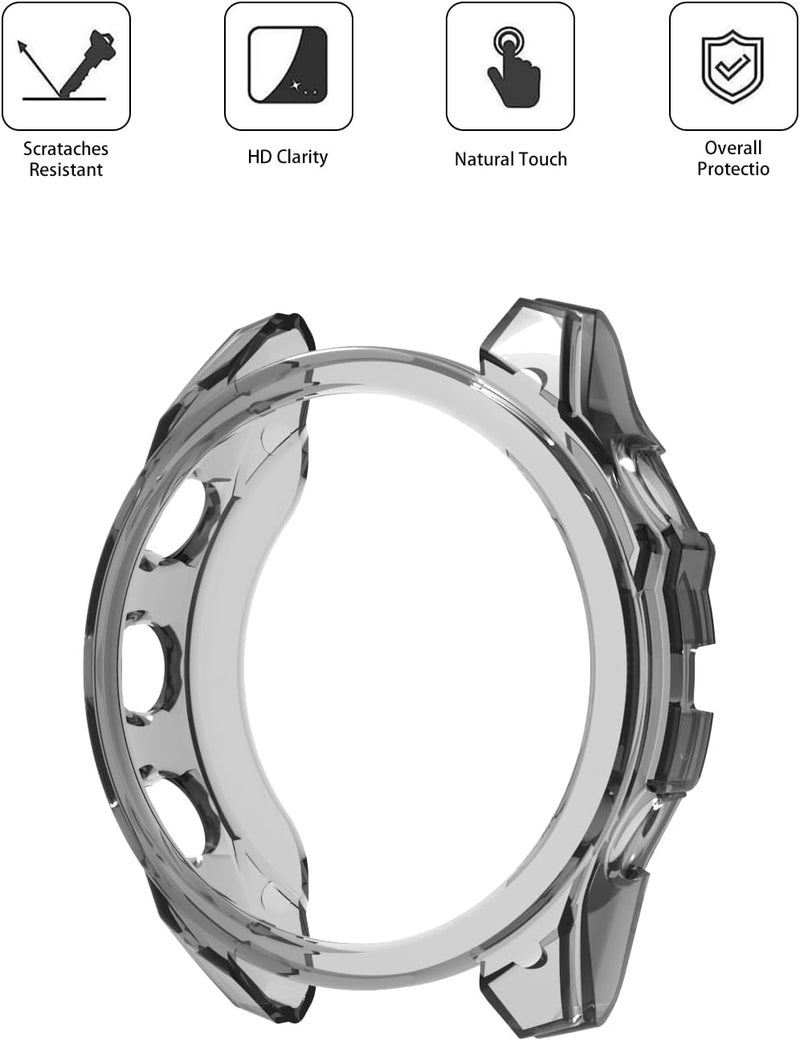 WUNIAK Compatible with Garmin Fenix 8 Multisport Smartwatch 51MM Series,Soft Flexible TPU Thin Lightweight Bumper Cover Protector for Smartwatch Series 51MM,(Transparent+Clear Black) - Image 3