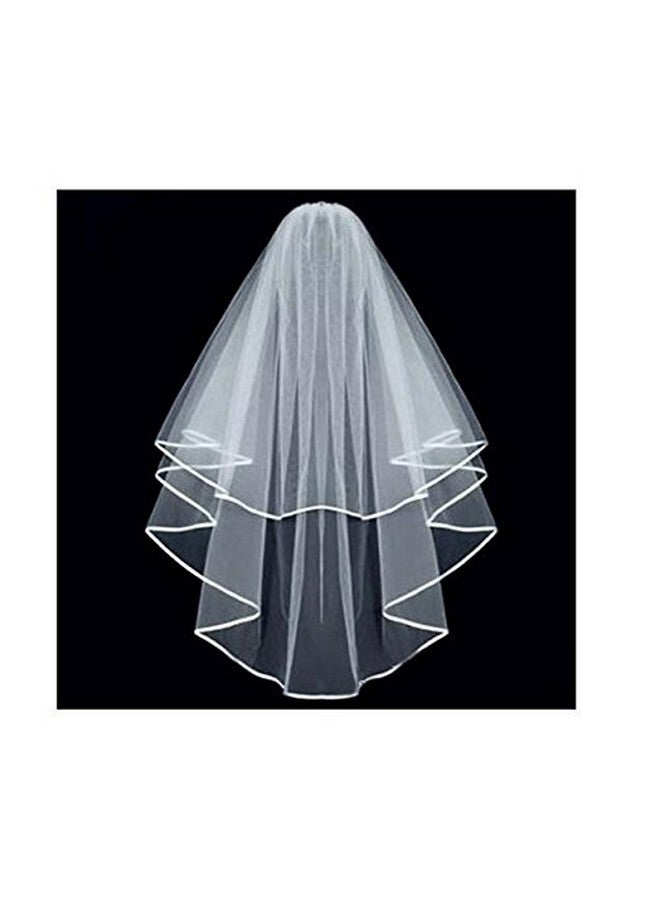 ASTRQLE Women Lady Double Ribbon Edge Center Cascade Bridal Wedding Veil with Comb White Wedding Dress Accessories Girl Sweet Decorations - Image 2
