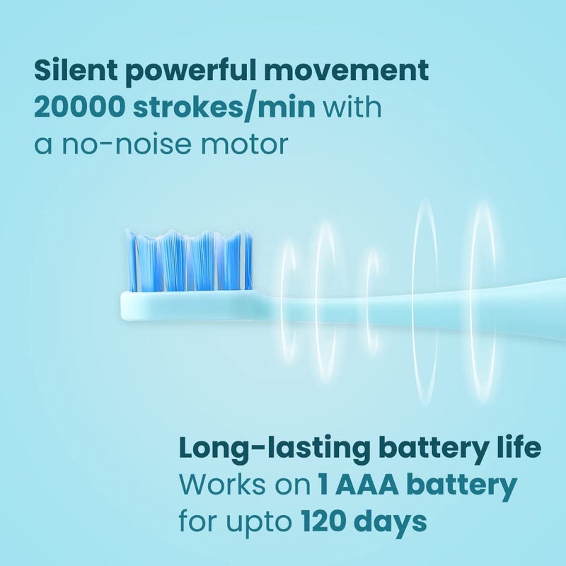 Dr.Dento Neo Sonic Electric Toothbrush | Soft DuPont Bristles | 2 Brush Heads & Cover | 120 Days Battery Life | AAA Powered | Eco-Friendly Design for Unisex Adults | Ocean Blue - Image 4