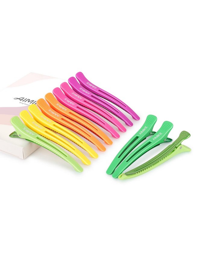 AIMIKE Neon Hair Clips 12 Pcs Salon Hair Clips For Styling Sectioning Duck Billed Hair Roller Clips Professional Hair Styling Clips Hair Cutting Clips For Women Hairdresser 4.3” Long - Image 1