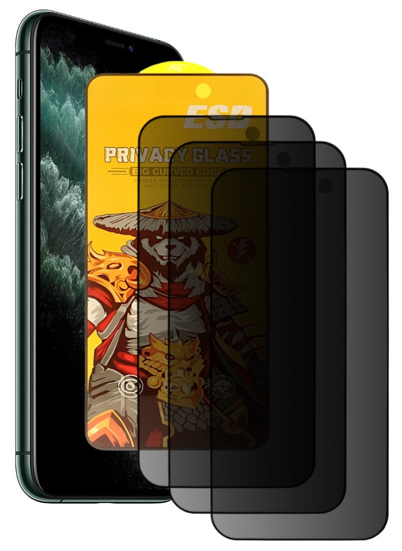 ESD 3 Pieces Tempered Dustproof Privacy Glass Screen Protector Compatible For iPhone 11 Pro Max - Image 1
