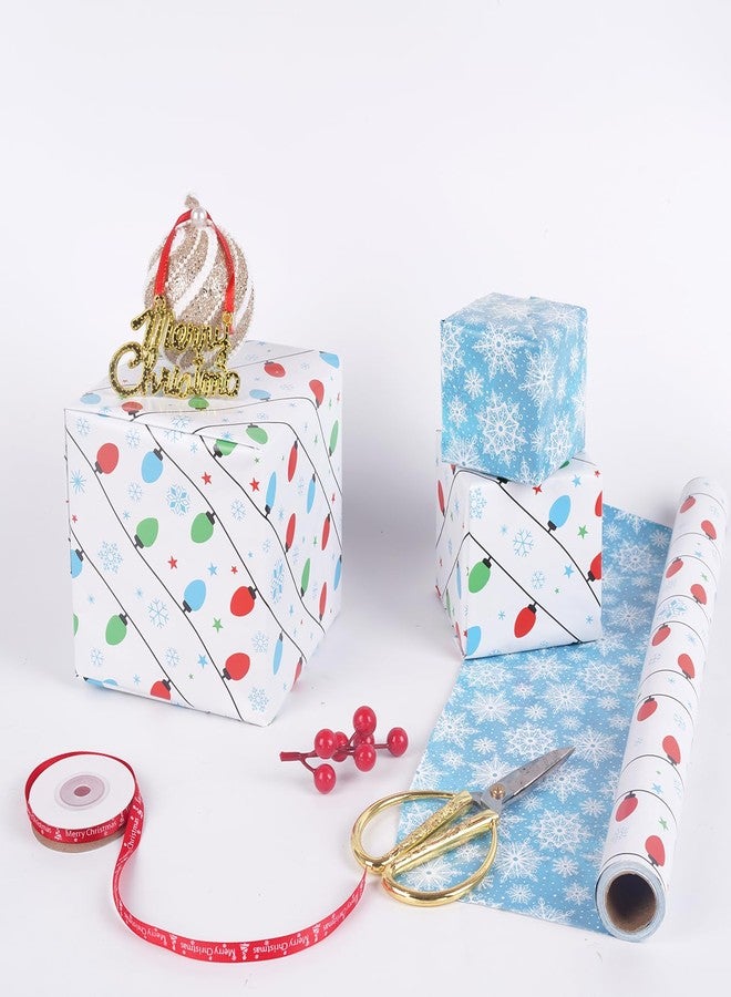 Linelglobal Christmas Wrapping Paper Mini Roll, Reversible Roll Two Side Wrapping Paper 17x295 Inch - Illumination and Snow Flake - Image 5