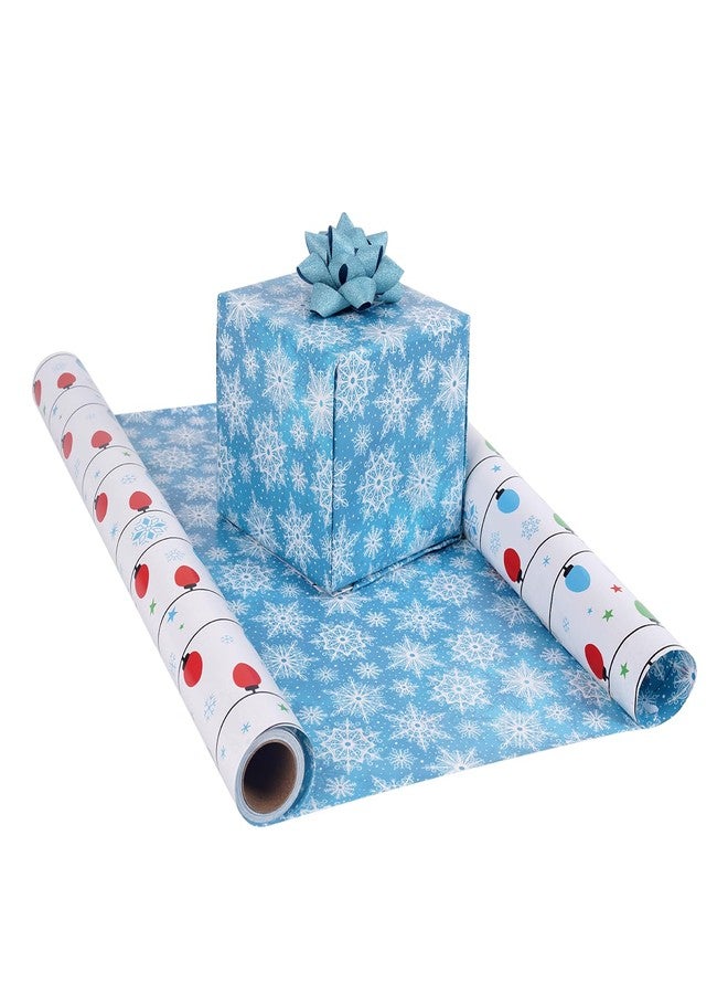 Linelglobal Christmas Wrapping Paper Mini Roll, Reversible Roll Two Side Wrapping Paper 17x295 Inch - Illumination and Snow Flake - Image 4