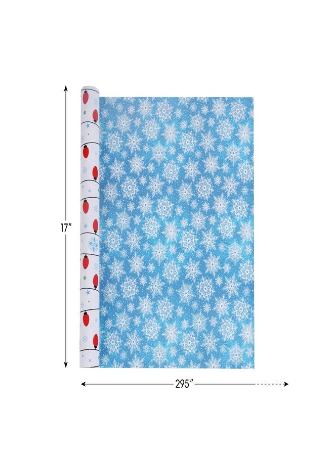 Linelglobal Christmas Wrapping Paper Mini Roll, Reversible Roll Two Side Wrapping Paper 17x295 Inch - Illumination and Snow Flake - Image 2