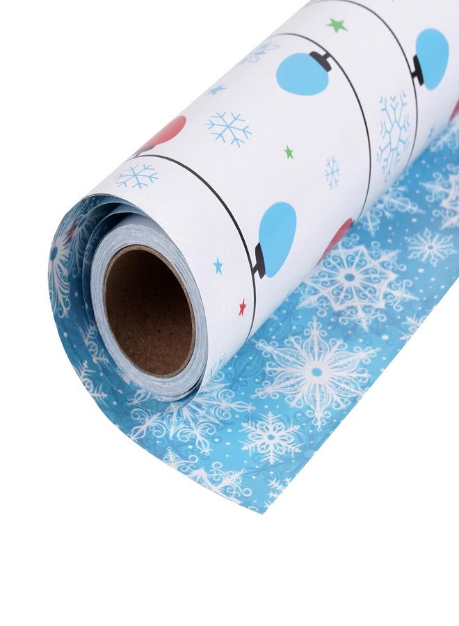 Linelglobal Christmas Wrapping Paper Mini Roll, Reversible Roll Two Side Wrapping Paper 17x295 Inch - Illumination and Snow Flake - Image 1