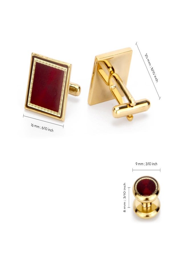 Wynameleri Cufflinks and Tuxedo Studs Set Red Square Suit Classic Accessories for Men in Gift Box - Image 2
