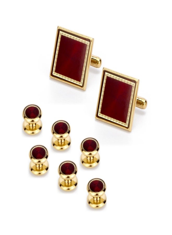 Wynameleri Cufflinks and Tuxedo Studs Set Red Square Suit Classic Accessories for Men in Gift Box - Image 1