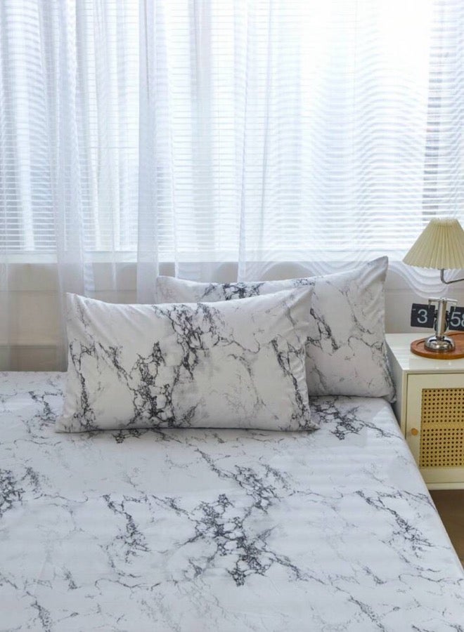 LUNA Home Single-Size 4-Piece Duvet Cover without filling Bedding Set featuring a White and Grey Marble Design. - Image 3