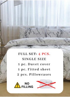LUNA Home Single-Size 4-Piece Duvet Cover Bedding Set featuring a White and Grey Marble Design.  - Image 2