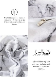 LUNA Home Single-Size 4-Piece Duvet Cover Bedding Set featuring a White and Grey Marble Design.  - Image 5