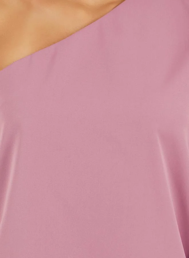 Styli Pink One Shoulder Top and Flared Trousers Co-Ords
