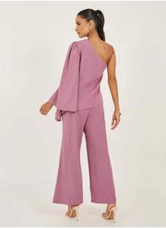 Styli Pink One Shoulder Top and Flared Trousers Co-Ords  - Image 4