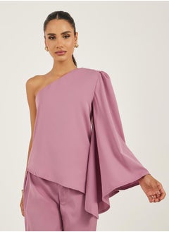 Styli Pink One Shoulder Top and Flared Trousers Co-Ords  - Image 2