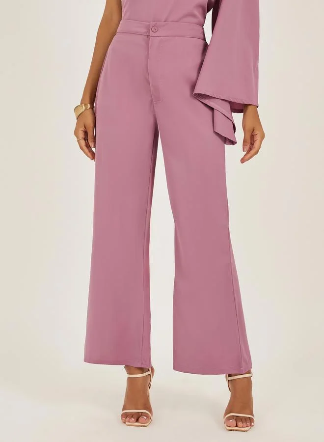 Styli Pink One Shoulder Top and Flared Trousers Co-Ords