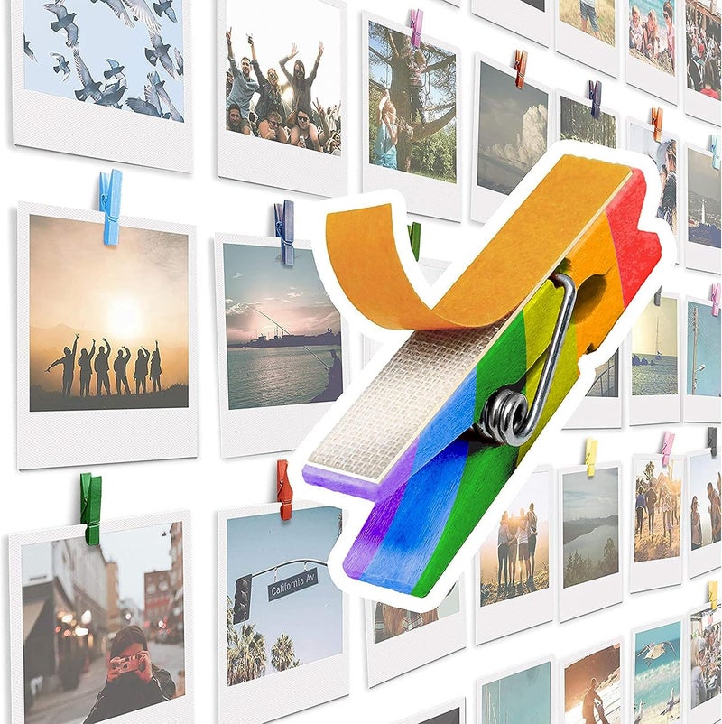 Toros 20 Pack Mini Self Adhesive Clips for Pictures - Mixed Colors Wood Clip Photo Holders for Wall, Poster Hanger, Photo Cards Hanging Display Board & Picture Boards, Artwork Photos Holders Card Room Decor - Image 1