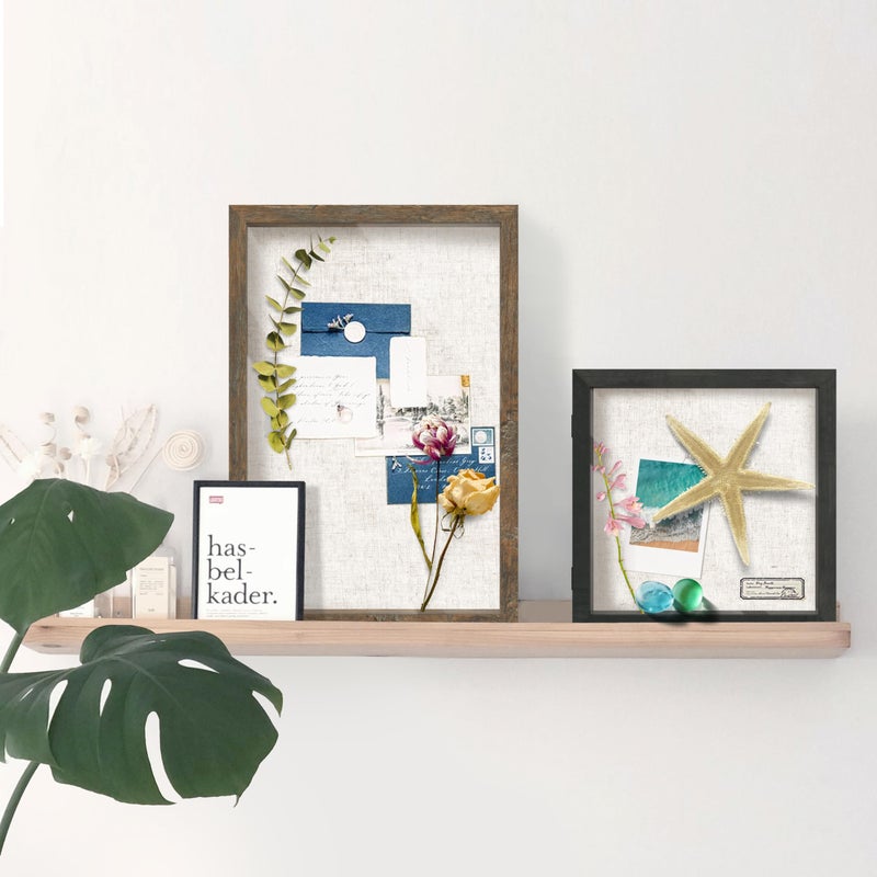 FrameWorks 12x16 Deep Shadow Box Frame, Wooden Display Case w. Linen Board & Tempered Glass Door - Black Woodgrain - Medium - Wall Mounted - Image 5