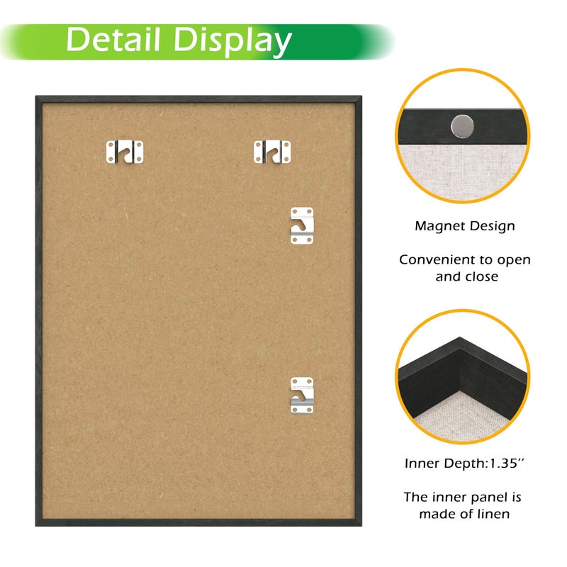 FrameWorks 12x16 Deep Shadow Box Frame, Wooden Display Case w. Linen Board & Tempered Glass Door - Black Woodgrain - Medium - Wall Mounted - Image 3