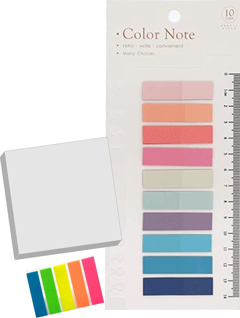 IMPRINT Morandi Pastel Colors Sticky Tabs 200 | Fluorescent Sticky Tabs 100 | Transparent Stick Notes 3x3 inch 50 | Set of 350 Stick Notes - Image 1