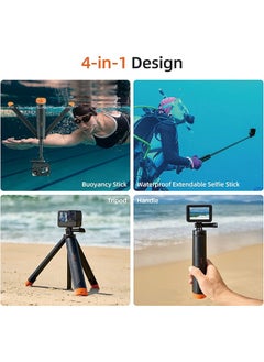 TELESIN TELESIN 4 in 1 Selfie Stick Floating Hand Grip Tripod Waterproof Extendable Selfie Monopod for GoPro Hero 13, 12, 11, 10, 9, 8, 7, 6, 5, 4, 3, 3+、DJI OSMO、Insta360 and Most Action Camera  - Image 2