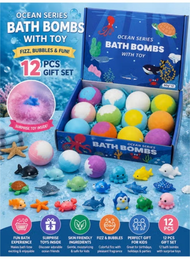 Eworld 12 PCS Ocean Series Bath Bombs with Surprise Toy – Kids Fizzy Bubble Bath Gift Set | Skin-Friendly Bath Bombs - Image 1