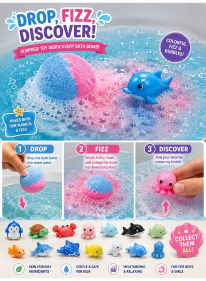 Eworld 12 PCS Ocean Series Bath Bombs with Surprise Toy – Kids Fizzy Bubble Bath Gift Set | Skin-Friendly Bath Bombs - Image 4