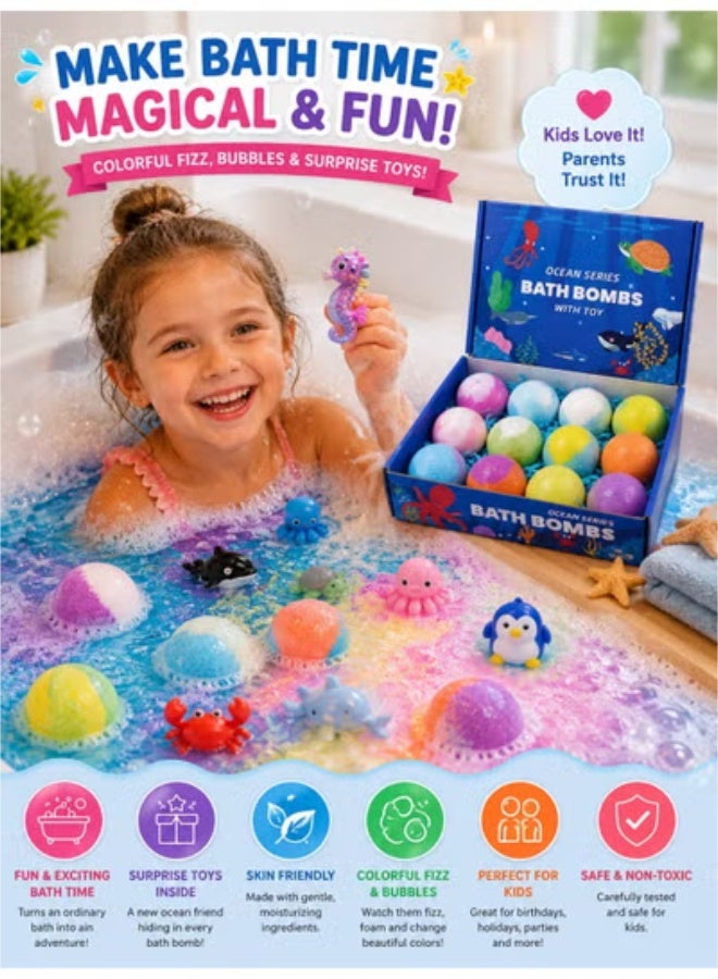 Eworld 12 PCS Ocean Series Bath Bombs with Surprise Toy – Kids Fizzy Bubble Bath Gift Set | Skin-Friendly Bath Bombs - Image 2