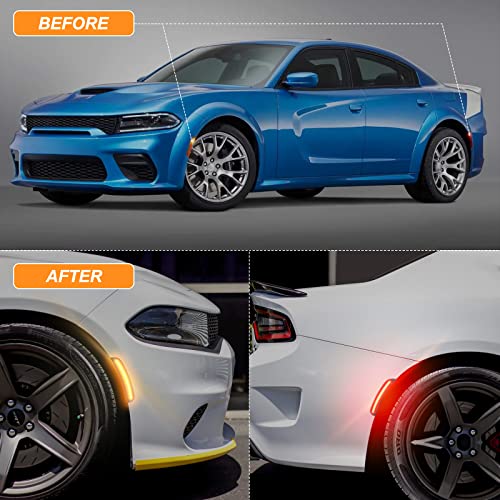 TEMSONE Charger Side Marker Lights Assembly Kit Compatible with 2015-2022 Dodge Charger LED Smoked Lens Turn Signal Lamp with Amber Front and Red Rear Light Replace 68214405AA 68214404AA 68214127AA - Image 3