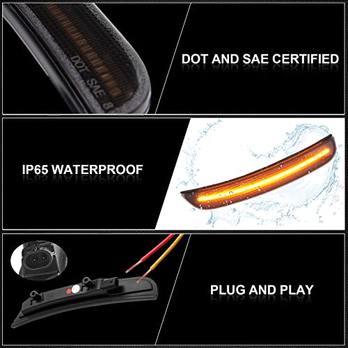 TEMSONE Charger Side Marker Lights Assembly Kit Compatible with 2015-2022 Dodge Charger LED Smoked Lens Turn Signal Lamp with Amber Front and Red Rear Light Replace 68214405AA 68214404AA 68214127AA - Image 4