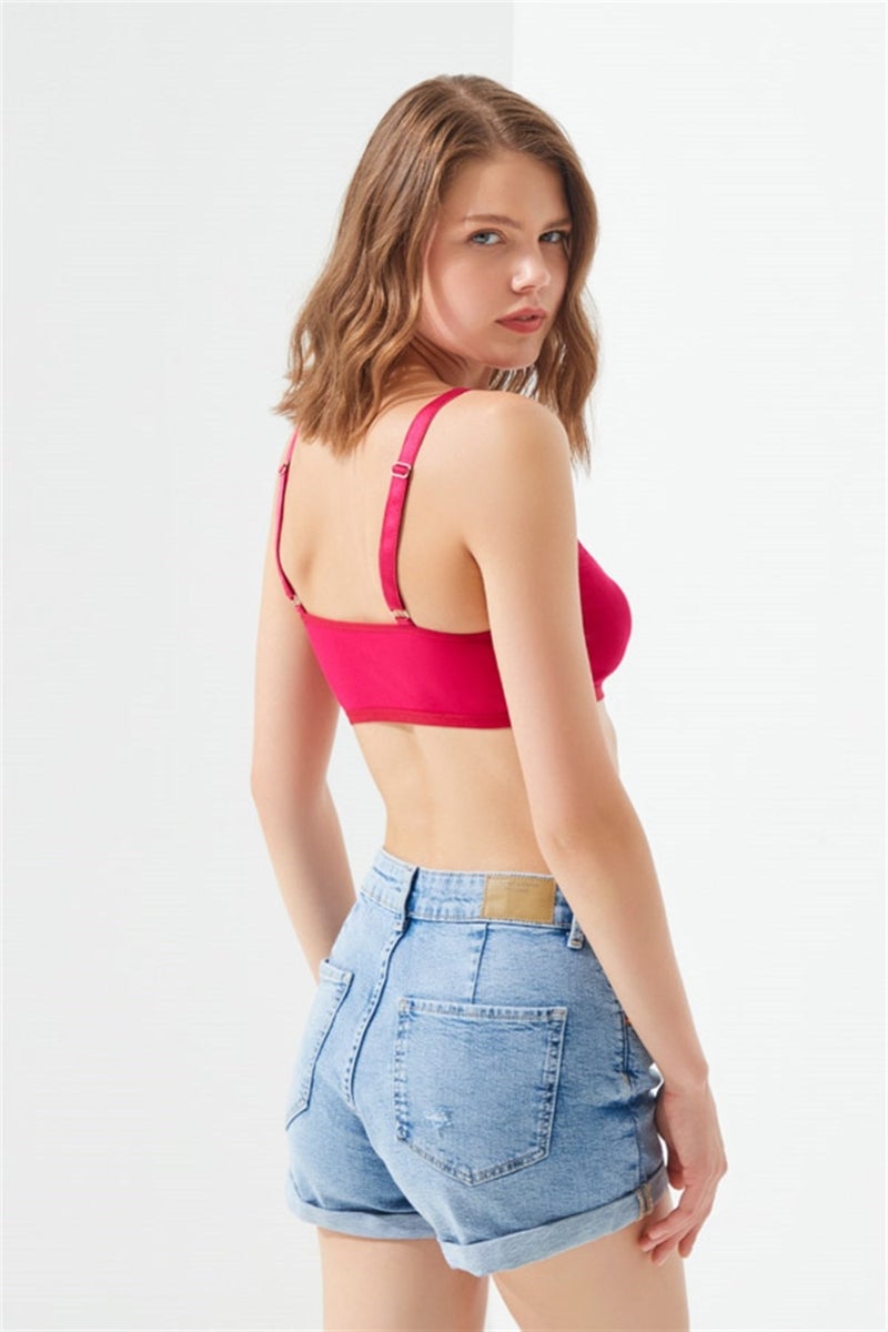 COTTONHILL Burgundy Cotton Adjustable Strap Zipper Bralette Bustier - Image 2