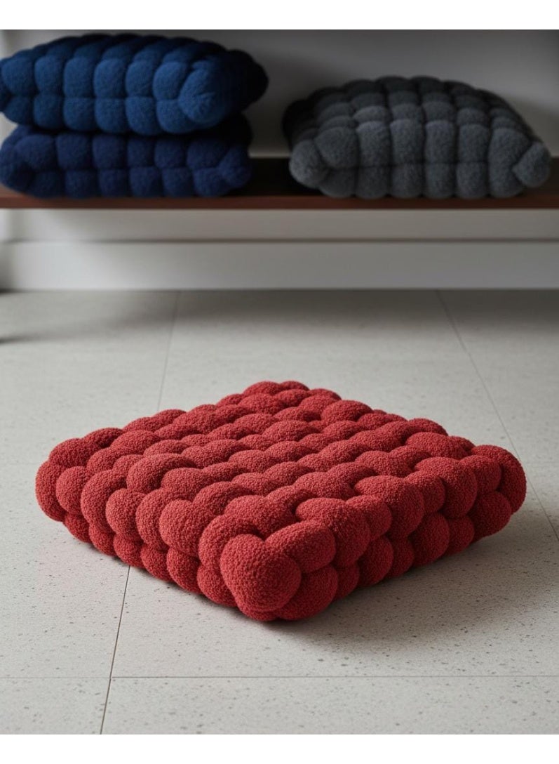 AKDC Luxury Square Knot Throw Pillow – Plush Red Lamb Fleece Fabric Decorative Cushion, 40×40×10 cm - Image 2