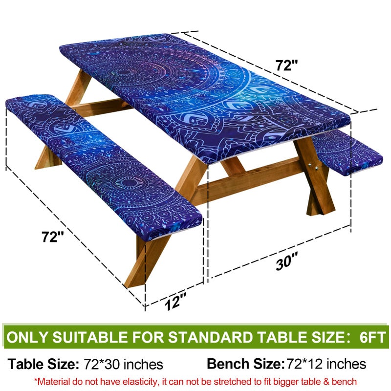 Play Tailor Picnic Table Cover with Bench Covers Camping Essentials Waterproof Windproof Camping Tablecloth with Drawstring Bag, Fitted Rectangle Tables and Seats, 72in, Blue Purple - Image 2