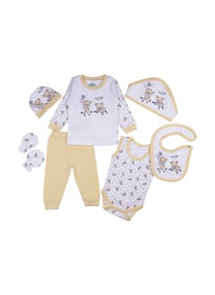 Babies Basic 7 Piece Unisex 100% Cotton Gift Set Include Bib, Pyjama, Mitten, Cap, Romper, Top And Bottom Set  - Image 1