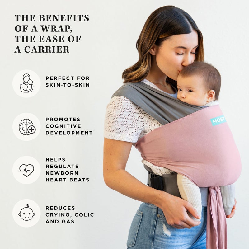 Moby Baby Wrap Carrier Easy-Wrap for Newborns to Toddlers (8-33lbs), Infant Sling Carrier, Lightweight & Hands Free Design for Mom and Dad, Adjustable for All Body Types (Charcoal/Dusty Rose) - Image 3