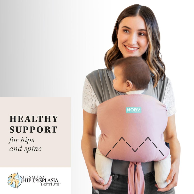 Moby Baby Wrap Carrier Easy-Wrap for Newborns to Toddlers (8-33lbs), Infant Sling Carrier, Lightweight & Hands Free Design for Mom and Dad, Adjustable for All Body Types (Charcoal/Dusty Rose) - Image 2