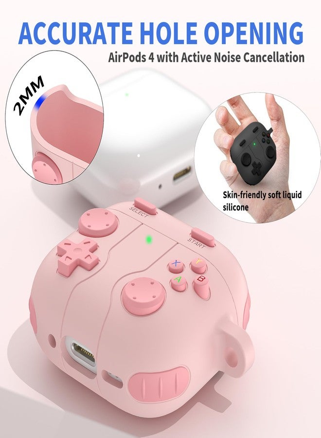 DamonLight Game Case for AirPods 4 Cover Shock-Proof Protective Silicone Case with Keychain for Apple Airpods 4th Generation 2024 Released (Pink) - Image 2