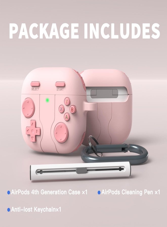 DamonLight Game Case for AirPods 4 Cover Shock-Proof Protective Silicone Case with Keychain for Apple Airpods 4th Generation 2024 Released (Pink) - Image 4