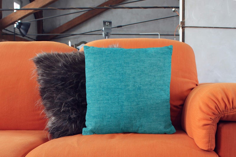 Encasa سميكة تشنيل ترمي وسادة مجموعة مجموعة من 2 | Turq - (24x24) (60 × 60 سم) | اللكنة الزخرفية مربعة رمي وسادة الحالات للأريكة ديكور ديكور أريكة - Image 5