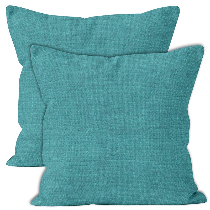 Encasa سميكة تشنيل ترمي وسادة مجموعة مجموعة من 2 | Turq - (24x24) (60 × 60 سم) | اللكنة الزخرفية مربعة رمي وسادة الحالات للأريكة ديكور ديكور أريكة - Image 1