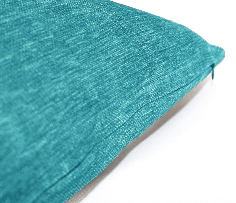 Encasa سميكة تشنيل ترمي وسادة مجموعة مجموعة من 2 | Turq - (24x24) (60 × 60 سم) | اللكنة الزخرفية مربعة رمي وسادة الحالات للأريكة ديكور ديكور أريكة - Image 3