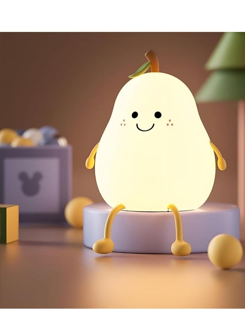TIGER Cute Smile Pear Night Light – Soft Silicone LED Bedside Lamp with Touch Sensor & 7 Color Modes – USB Rechargeable Squishy Baby Night Lamp – Dimmable Warm Light for Kids Bedroom, Nursery, Room Decor, Baby Sleep Aid & Gift Idea (Pear Design) - Image 1