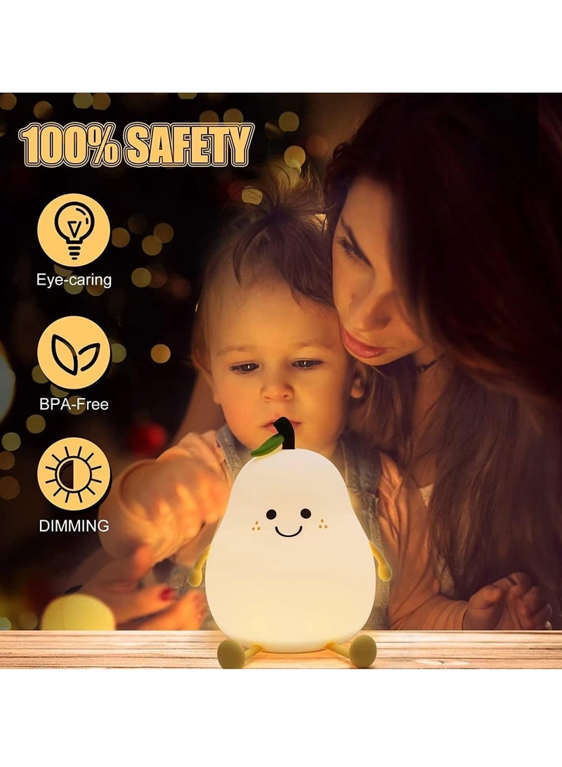 TIGER Cute Smile Pear Night Light – Soft Silicone LED Bedside Lamp with Touch Sensor & 7 Color Modes – USB Rechargeable Squishy Baby Night Lamp – Dimmable Warm Light for Kids Bedroom, Nursery, Room Decor, Baby Sleep Aid & Gift Idea (Pear Design) - Image 4