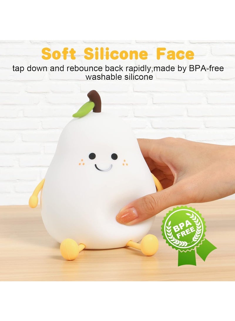 TIGER Cute Smile Pear Night Light – Soft Silicone LED Bedside Lamp with Touch Sensor & 7 Color Modes – USB Rechargeable Squishy Baby Night Lamp – Dimmable Warm Light for Kids Bedroom, Nursery, Room Decor, Baby Sleep Aid & Gift Idea (Pear Design) - Image 3