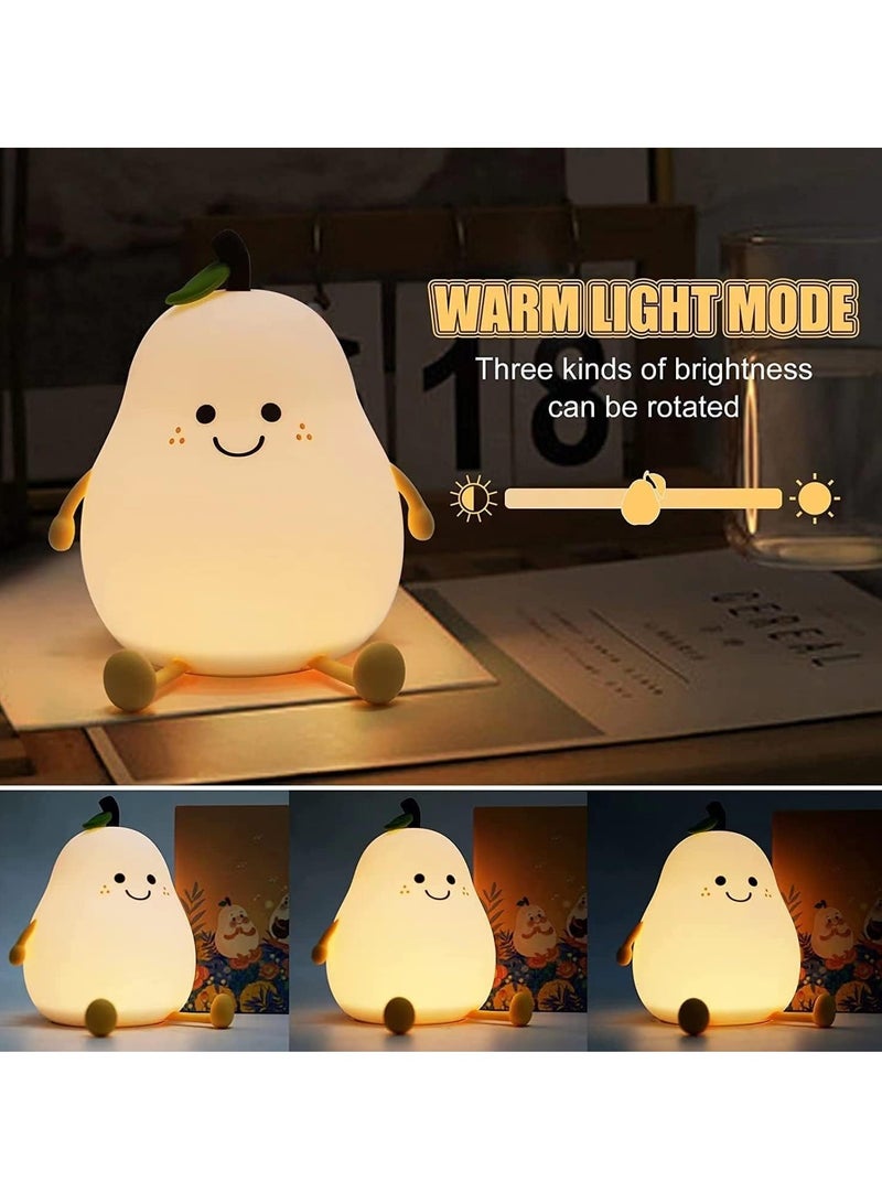 TIGER Cute Smile Pear Night Light – Soft Silicone LED Bedside Lamp with Touch Sensor & 7 Color Modes – USB Rechargeable Squishy Baby Night Lamp – Dimmable Warm Light for Kids Bedroom, Nursery, Room Decor, Baby Sleep Aid & Gift Idea (Pear Design) - Image 2