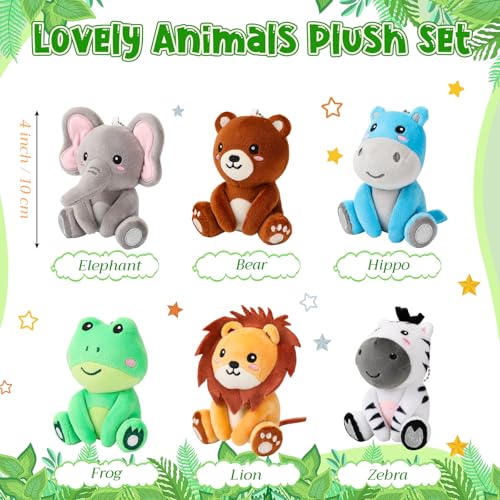 Aoriher 6 Pcs Mini Stuffed Forest Animal Bulk Jungle Animal Plush 4 Inch Plush Elephant Lion Tiger Giraffe Panda for Baby Shower Christmas Birthday Gift Stuffer Themed Party DecorationLively - Image 5