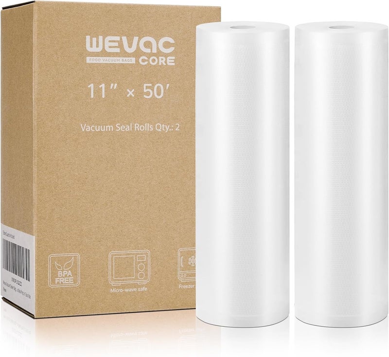 Wevac Vacuum Sealer Bags 11x50 Rolls 2 pack for Food Saver, Seal a Meal, Weston. Commercial Grade, BPA Free, Heavy Duty, Great for vac storage, Meal Prep or Sous Vide - Image 1