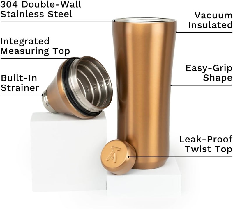 Elevated Craft Hybrid Cocktail Shaker - Premium Vacuum Insulated Stainless Steel Copper Cocktail Shaker - Innovative Measuring System - Martini Shaker for the Home Bartender - 28oz Total Volume - Image 2