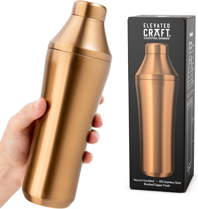 Elevated Craft Hybrid Cocktail Shaker - Premium Vacuum Insulated Stainless Steel Copper Cocktail Shaker - Innovative Measuring System - Martini Shaker for the Home Bartender - 28oz Total Volume - Image 1