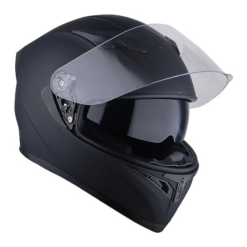 1Storm Motorcycle Street Bike Dual VisorSun Visor Full Face Helmet Mechanic with LED Tail Light Matt Black - Image 5