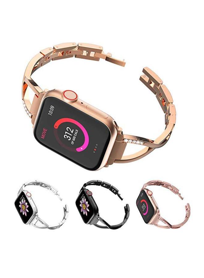 Suitable For Apple Watch Band For Apple Watch8 X Type Metal Diamond Watch Band Iwatch Rhinestone Steel Band-Color:3# Rose Gold 38/40/41XX Steel Belt