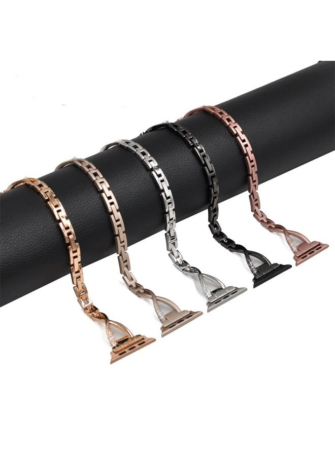 Suitable For Apple Watch Band For Apple Watch8 X Type Metal Diamond Watch Band Iwatch Rhinestone Steel Band-Color:3# Rose Gold 38/40/41XX Steel Belt